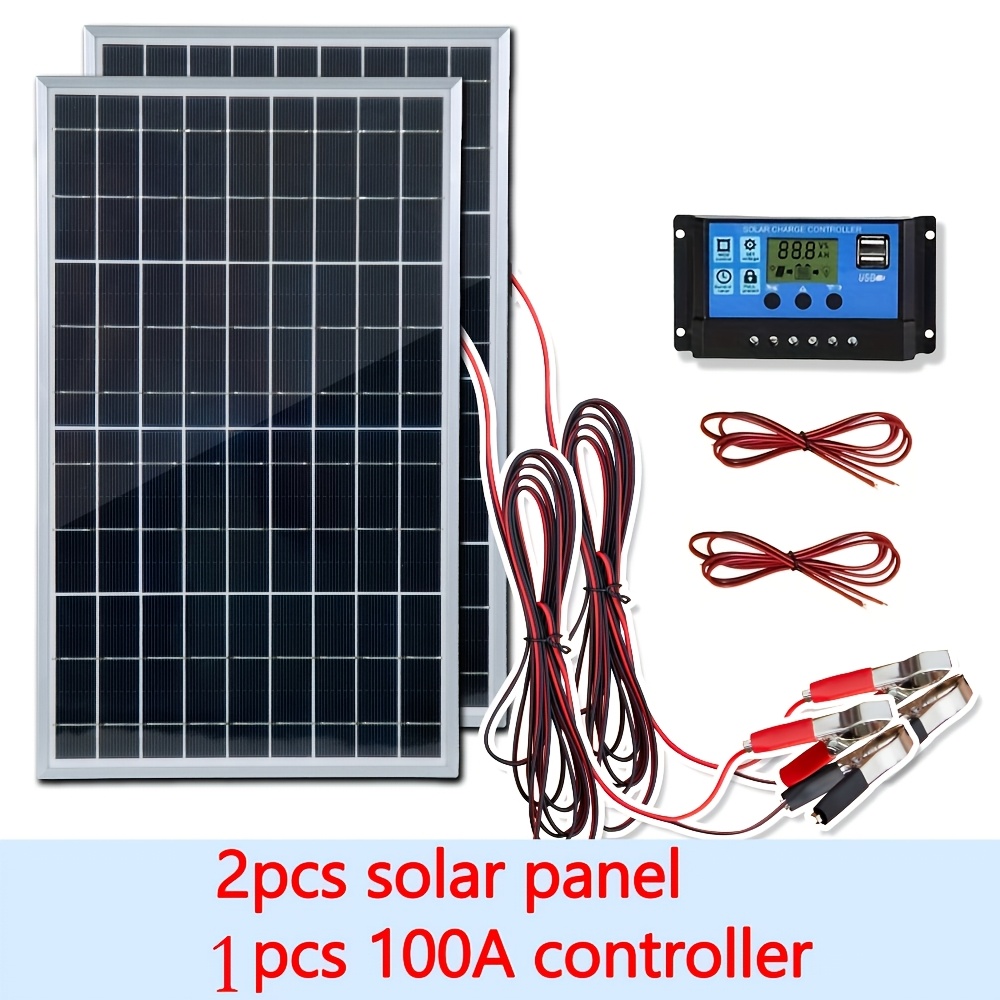 Renewable Energy Systems - 12V ソーラーパネルキット 1個/2個入り 100A 充電コントローラー付き 高効率ポータブルパネル